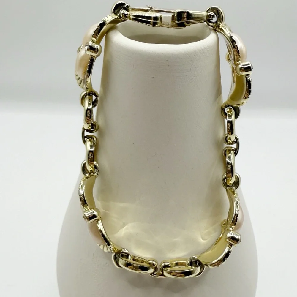Vintage Faux Pearl Bracelet & Clip-On Earrings Set | Gold Sunburst